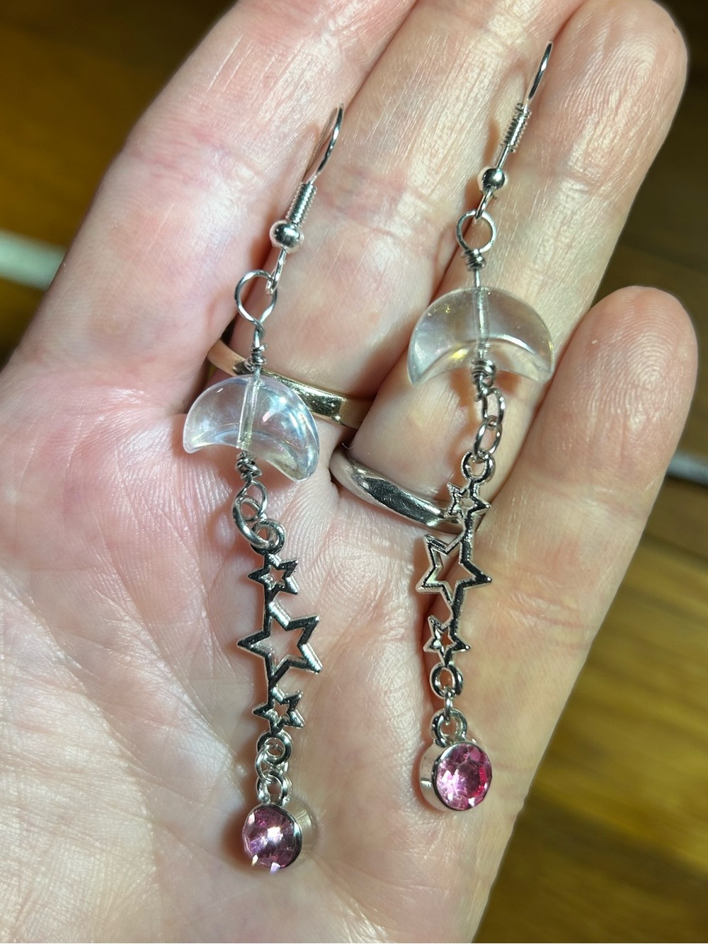 3/$25 Silver Star Drop Earrings with Pink Gemstone